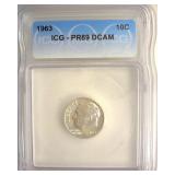 1963 Dime ICG PR69 DCAM LISTS $200