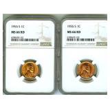 1955-S Cent X 2 NGC MS66 RED LISTS $48