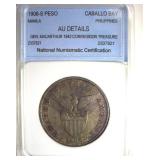 1908-S Peso NNC AU Details Manila Philippines