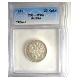 1915 20 Kopeks ICG MS67 Y#22a.2 Russia