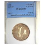 1971 Silver 5 Colones NNC PR69 DCAM El Salvador