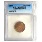 1873 Farthing ICG MS65 RB Great Britain