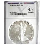 1986-S Silver Eagle NGC X PR 9.9 UC
