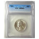 1961 Quarter ICG MS66+ LISTS $225