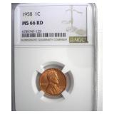 1958 Cent NGC MS66 RD