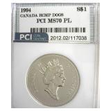 1994 S$1 Dog Sled PCI MS70 PL Canada