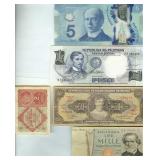 11 Vintage Bank Notes Canada Philippines Brazil