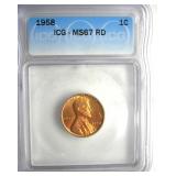 1958 Cent ICG MS67 RD LISTS $450