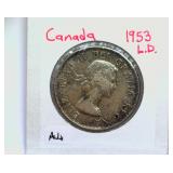 1953 Lg Date 50 Cents AU+ Canada