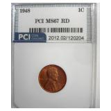 1948 Cent MS67 RD LISTS $2100