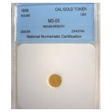 1858 Cal Gold Token NNC MS63 Indian-Wreath