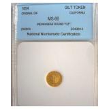 1854 Cal Gilt Token NNC MS66 Indian-Bear
