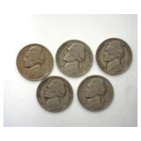 1939-D x5 Nickels 5pc Lot Key Date