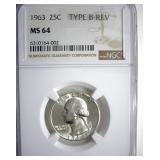 1963 TB Rev Quarter NGC MS64