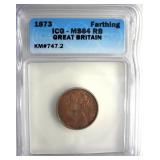 1873 Farthing ICG MS64 RB Great Britain