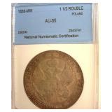 1836-MW 1 1/2 Rouble NNC AU55 Poland Ex Rare