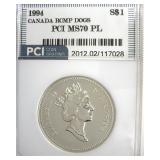 1994 Sterling S$1 Dog Sled PCI MS70 PL Canada