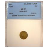1849 Cal Gold Token NNC MS64 Indian-Bear