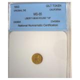 1853 Cal Gilt Token NNC MS65 Liberty-Bear