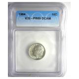 1964 Dime ICG PR69 DCAM LISTS $125