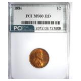 1934 Cent MS68 RD LISTS $4500