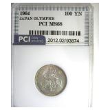 1964 100 Yen Silver PCI MS68 Japan Olympics