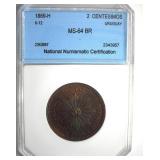 1869-H 2 Centesimos NNC MS64 BR Uruguay K-12