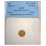 1856 Cal Gilt Token NNC MS65 Liberty-Bear