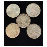 1953,61,62 Panama 1/10 Balboa Silver Gem BU 5pcs