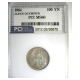 1964 100 Yen Silver PCI MS68 Japan Olympics