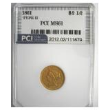 1861 T2 Gold $2.50 MS61 LISTS $6750