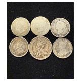 Canada 5 Cent & 10 Cent Silver Group of 6
