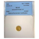1859 Cal Gilt Token NNC MS65 Indian-Bear