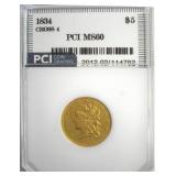 1834 Cross 4 Gold $5 MS60 LISTS $30000