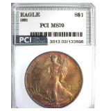 1991 Silver Eagle MS70 LISTS $1550