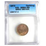 1873 Farthing ICG MS64 RB Great Britain