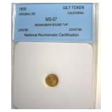 1859 Cal Gilt Token NNC MS67 Indian-Bear