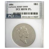 1994 Sterling S$1 Dog Sled PCI MS70 PL Canada