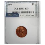 1948 Cent MS67 RD LISTS $2100