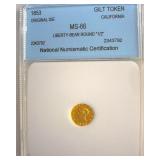 1853 Cal Gilt Token NNC MS66 Liberty-Bear