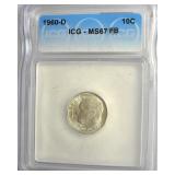 1960-D Dime ICG MS67 FB LISTS $400