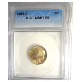 1959-D Dime ICG MS67 FB LISTS $120