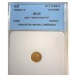 1853 Cal Gilt Token NNC MS65 Liberty-Bear
