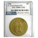 1795 Dollar PCI PR69 CAM Flowing Hair Brass Copy