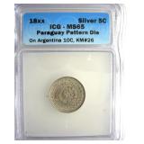18XX Silver 5C ICG MS65 Paraguay Pattern Die