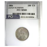 1964 100 Yen Silver PCI MS68 Japan Olympics