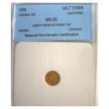 1856 Cal Gilt Token NNC MS65 Liberty-Bear