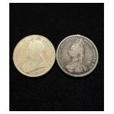 Old Silver Shillings Group of 2