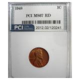1948 Cent MS67 RD LISTS $2100