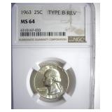 1963 TB Rev Quarter NGC MS64